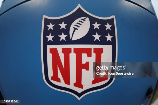View of the NFL logo during an NFL game between the Cincinnati Bengals and Kansas City Chiefs on Dec 31, 2023 at GEHA Field at Arrowhead Stadium in...