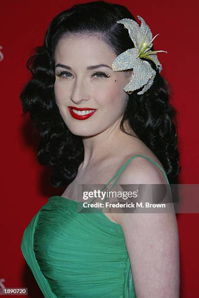Model Dita Von Teese attends the Frederick's of Hollywood Fall 2003 fashion show and auction at Smashbox Studios April 1, 2003 in Los Angeles,...