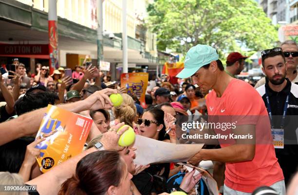 Rafael Nadal greets fans at the Queen Street Mall ahead of the 2024 Brisbane International at Queensland Tennis Centre on December 29, 2023 in...