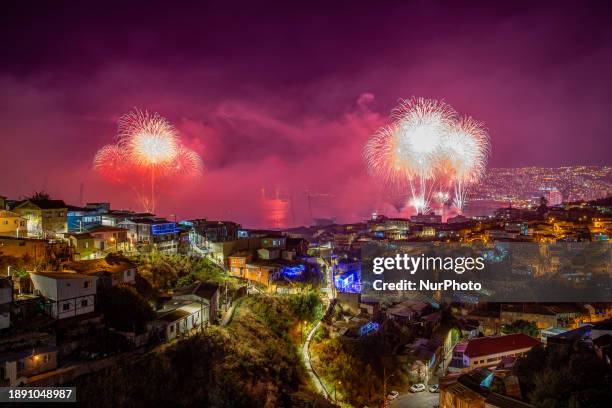 Fireworks during New Year's Eve Celebration in Valparaiso Bay, Chile, on January 1, 2024.