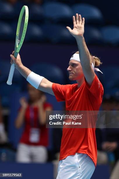 Alejandro Davidovich Fokina of Team Spain celebrates winning his match against Thiago Seyboth Wild of Team Brazil during day one of the 2024 United...