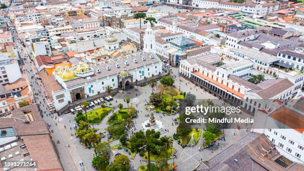 high angle view of plaza grande, quito, ecuador - quito stock pictures, royalty-free photos & images