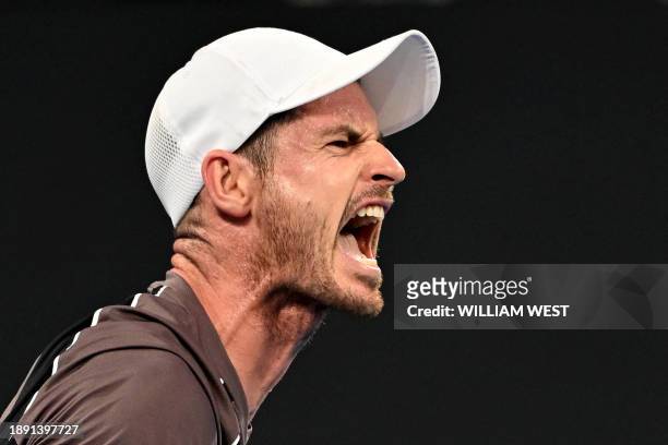 Britain's Andy Murray reacts during his men's singles match against Bulgaria's Grigor Dimitrov at the Brisbane International tennis tournament, at...