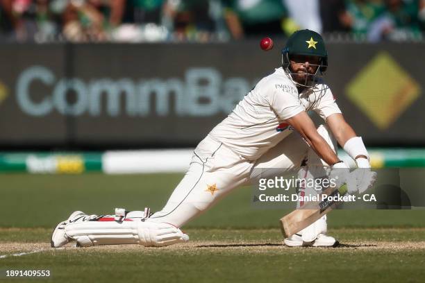 Salman Ali Agha of Pakistan bats during day four of the Second Test Match between Australia and Pakistan at Melbourne Cricket Ground on December 29,...