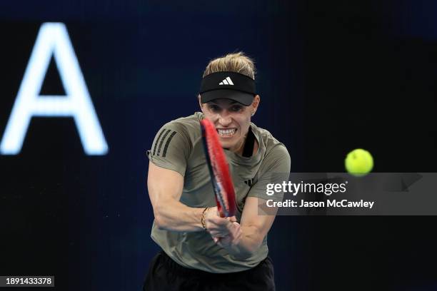 Angelique Kerber of Germany practices on-court ahead of the 2024 United Cup at Ken Rosewall Arena on December 29, 2023 in Sydney, Australia.