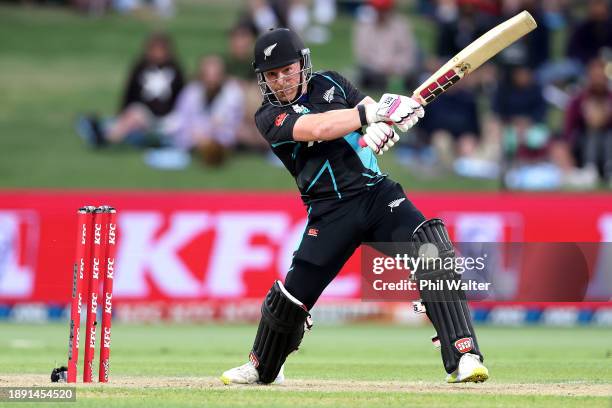 Tim Seifert of New Zealand bats during game two of the Twenty20 series between the New Zealand Blackcaps and Bangladesh at Bay Oval on December 29,...