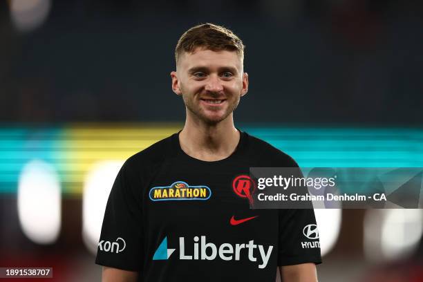 Joe Clarke of the Renegades looks on prior to the BBL match between Melbourne Renegades and Adelaide Strikers at Marvel Stadium on December 29, 2023...