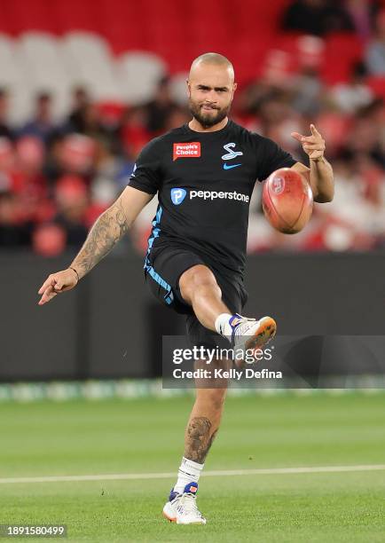 Jake Weatherald of the Sixers warms up during the BBL match between Melbourne Renegades and Adelaide Strikers at Marvel Stadium, on December 29 in...