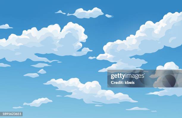 ilustrações de stock, clip art, desenhos animados e ícones de cloudscape in bright blue sky - nuvem céu