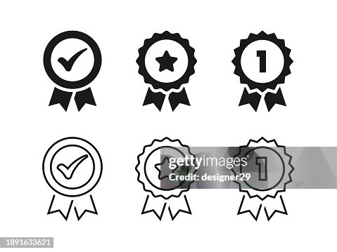 Diseño vectorial certificado, aprobado y de conjunto de iconos de medallas. Diseño vectorial certificado, aprobado y de conjunto de iconos de medallas.