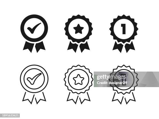 stockillustraties, clipart, cartoons en iconen met certified, approved and medal icon set vector design. - eerste plaats