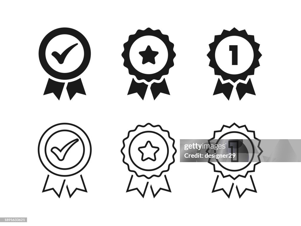 Certified, Approved and Medal Icon Set Vector Design.