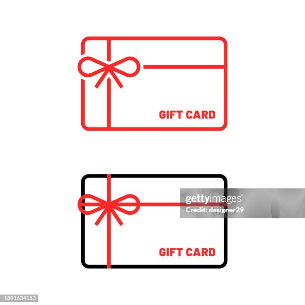 ilustraciones, imágenes clip art, dibujos animados e iconos de stock de diseño vectorial de icono de línea de tarjeta de regalo. - tarjeta de regalo