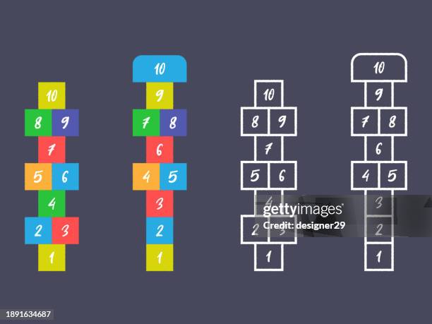 hopscotch game vector set. - empty playground stock illustrations