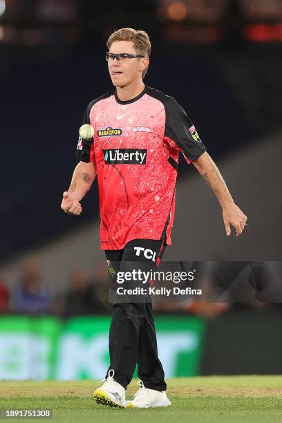 Adam Zampa of the Renegades prepares to bowl during the BBL match between Melbourne Renegades and Adelaide Strikers at Marvel Stadium, on December 29...