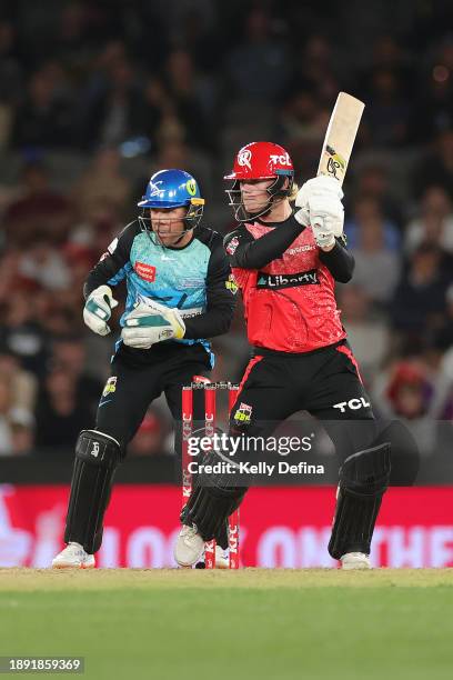 Jake Fraser-McGurk of the Renegades bats during the BBL match between Melbourne Renegades and Adelaide Strikers at Marvel Stadium, on December 29 in...