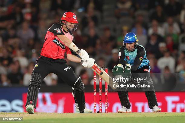 Shaun Marsh of the Renegades bats during the BBL match between Melbourne Renegades and Adelaide Strikers at Marvel Stadium, on December 29 in...
