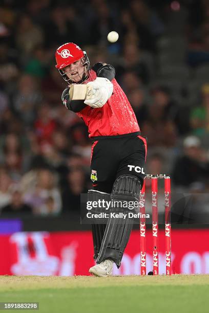 Jake Fraser-McGurk of the Renegades bats during the BBL match between Melbourne Renegades and Adelaide Strikers at Marvel Stadium, on December 29 in...