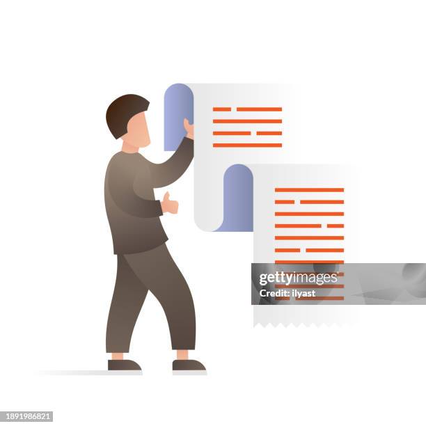 papercut style vector man with invoice - refusing stock illustrations