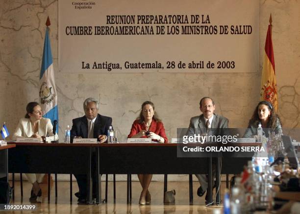 Health officials Ana Pastor of Spain; Julio Molina of Guatemala; Pilar Fuentes ; Oscar Larrainz of Bolivia, and Inmaculada Zamora are seen attending...