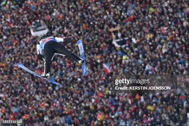 Norway's Marius Lindvik soars through the air during the first round of the Four-Hills FIS Ski Jumping tournament in Garmisch-Partenkirchen, southern...