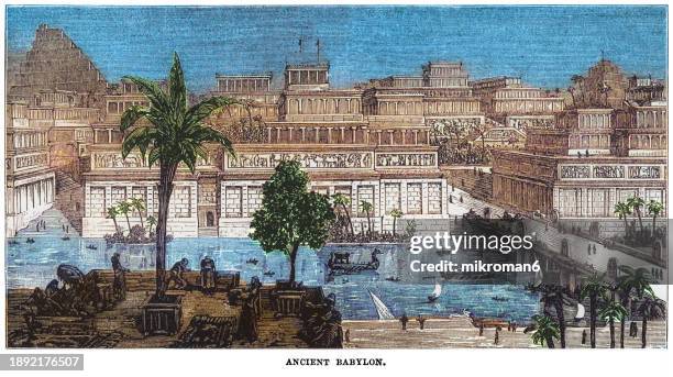 old engraved illustration of ancient babylon - mesopotamian stock pictures, royalty-free photos & images