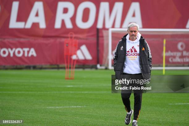 Roma coach Josè Mourinho during a training session at Centro Sportivo Fulvio Bernardini on December 29, 2023 in Rome, Italy.