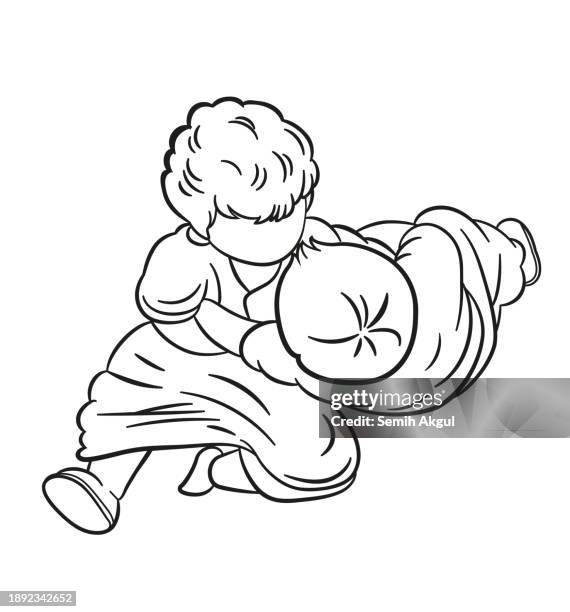 illustrations, cliparts, dessins animés et icônes de lutte enfants vecteur line art - karate cartoon