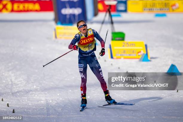 Jessie Diggins of the United States competes on the way to win the FIS World Cup Cross - Country Tour de Ski Pursuit on January 1, 2024 in Toblach...