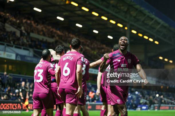 Perry Ng of Cardiff City FC celebrates scoring against Queens Park Rangers during the Sky Bet Championship match between Queens Park Rangers and...