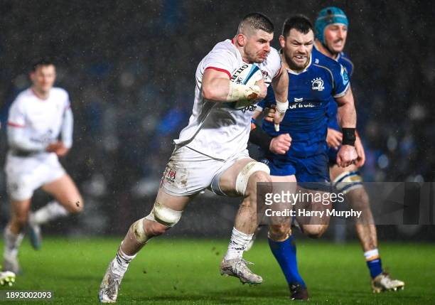 Dublin , Ireland - 1 January 2024; Nick Timoney of Ulster makes a break on his way to scoring his side's first try during the United Rugby...