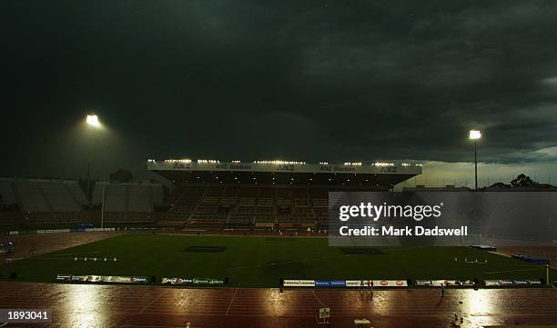 Competitors in action during the Mens Under 20 10,000 metres Walk in action during a heavy shower at the 2003 Telstra A Series Championships held at...