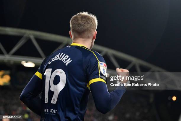 Josh Coburn of Middlesbrough celebrates his goal to make it 0-1 during the Sky Bet Championship match between Huddersfield Town and Middlesbrough at...