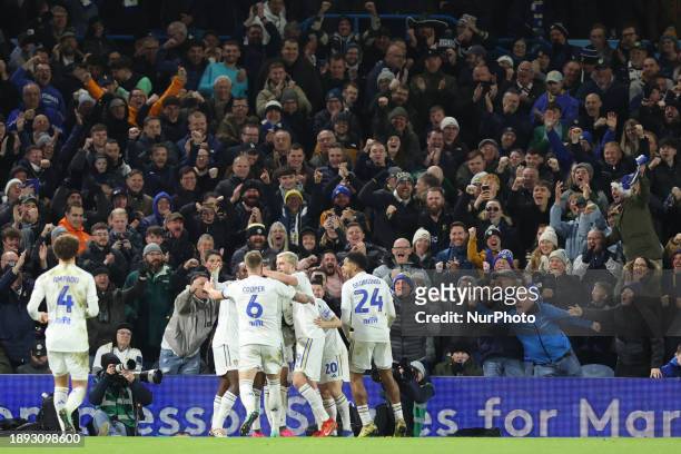 Crysencio Summerville of Leeds United is scoring his team's third goal during the Sky Bet Championship match between Leeds United and Birmingham City...