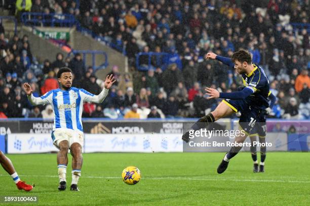 Jonathan Howson of Middlesbrough scores to make it 1-2 during the Sky Bet Championship match between Huddersfield Town and Middlesbrough at John...