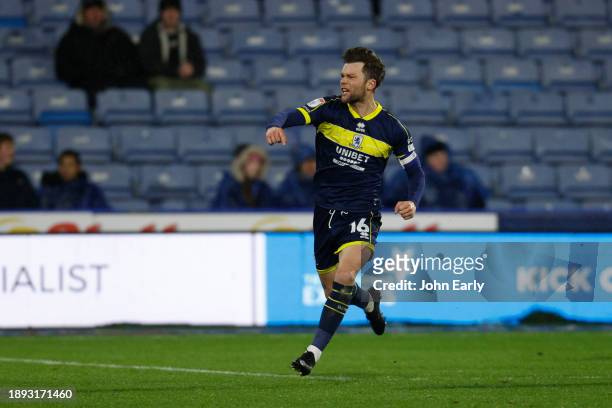 Jonny Howson of Middlesborough celebrates scoring the winner during the Sky Bet Championship match between Huddersfield Town and Middlesbrough at the...