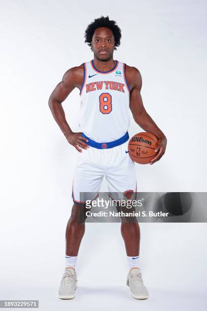 Anunoby of the New York Knicks poses for a portrait on on January 1, 2024 at Madison Square Garden in New York City, New York. NOTE TO USER: User...