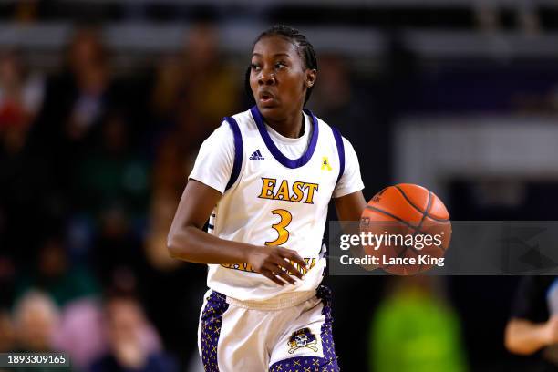 Karina Gordon of the East Carolina Lady Pirates dribbles up court during their game against the South Carolina Gamecocks in Williams Arena at Minges...