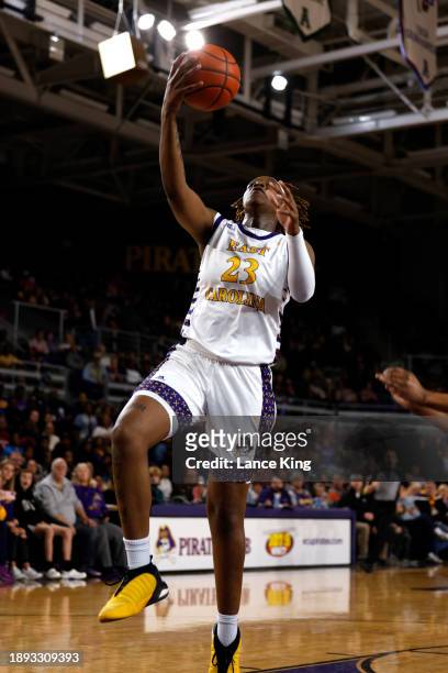 Amiya Joyner of the East Carolina Lady Pirates goes to the basket during their game against the South Carolina Gamecocks in Williams Arena at Minges...