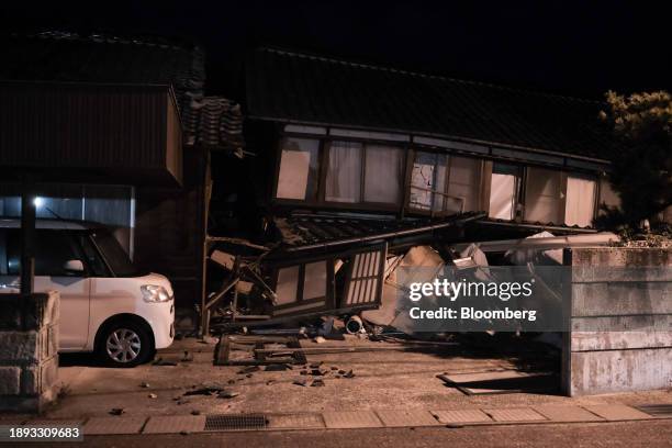 Damaged house in Nanao in Ishikawa Prefecture, Japan, on Tuesday, Jan. 2, 2024. A powerful earthquake with a magnitude of 7.6 hit off the Noto...