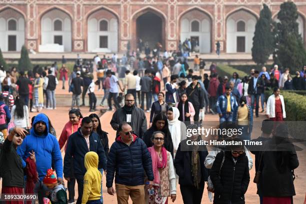 People in large numbers gathered at Humayun Tomb on the first day of New Year, on January 1, 2024 in New Delhi, India.