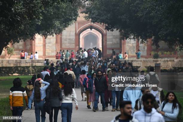 People in large numbers gathered at Humayun Tomb on the first day of New Year, on January 1, 2024 in New Delhi, India.