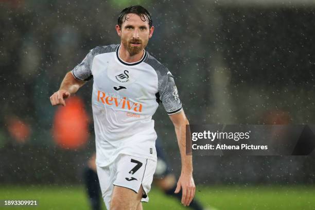 Joe Allen of Swansea City in action during the Sky Bet Championship match between Swansea City and West Bromwich Albion at the Swansea.com Stadium on...