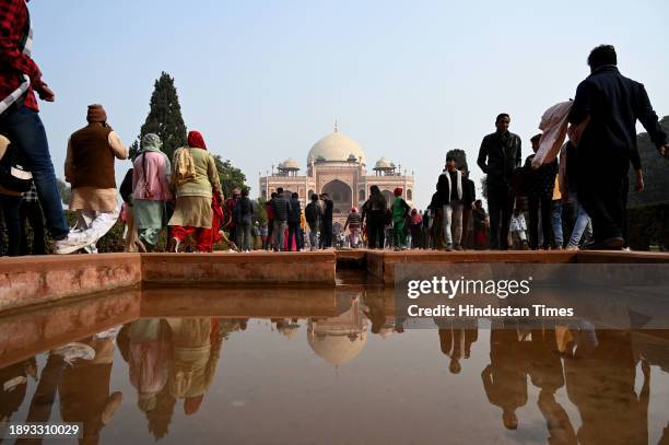 People in large numbers gathered at Humayun Tomb on the first day of New Year, on January 1, 2024 in New Delhi, India.
