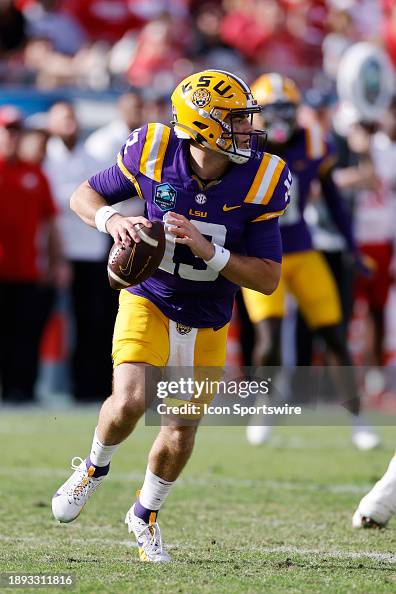 LSU Tigers Quarterback Garrett Nussmeier Looks To Pass During The