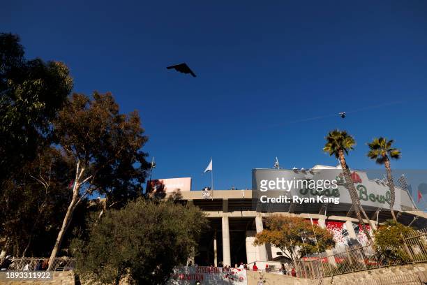 Steal bomber performs a flyover prior to the CFP Semifinal Rose Bowl Game between the Michigan Wolverines and the Alabama Crimson Tide at Rose Bowl...
