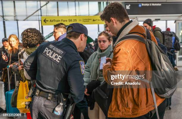 Police limit the access to JFK airport to prevent pro-Palestinian protesters from reaching Terminal 4, which is used by Israel's official airline, El...