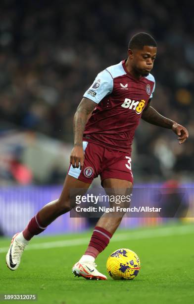 Leon Bailey of Aston Villa on the ball during the Premier League match between Tottenham Hotspur and Aston Villa at Tottenham Hotspur Stadium on...