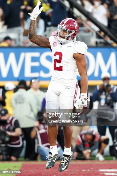 Alabama Crimson Tide running back Jase McClellan reacts after scoring on a three-yard rush for a touchdown against the Michigan Wolverines during the...