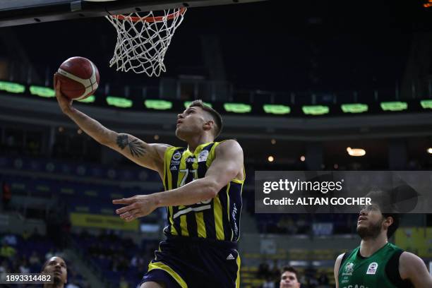 Istanbul, Turkey. Nate Sestina, #77 of Fenerbahce Beko Istanbul in action against Ahmet Can Duran, #14 of Bursaspor Info Yatirim during the Turkiye...